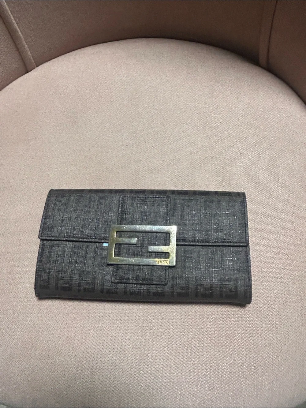 Fendi Black FF Jacquard Wallet with Gold F Logo Clasp